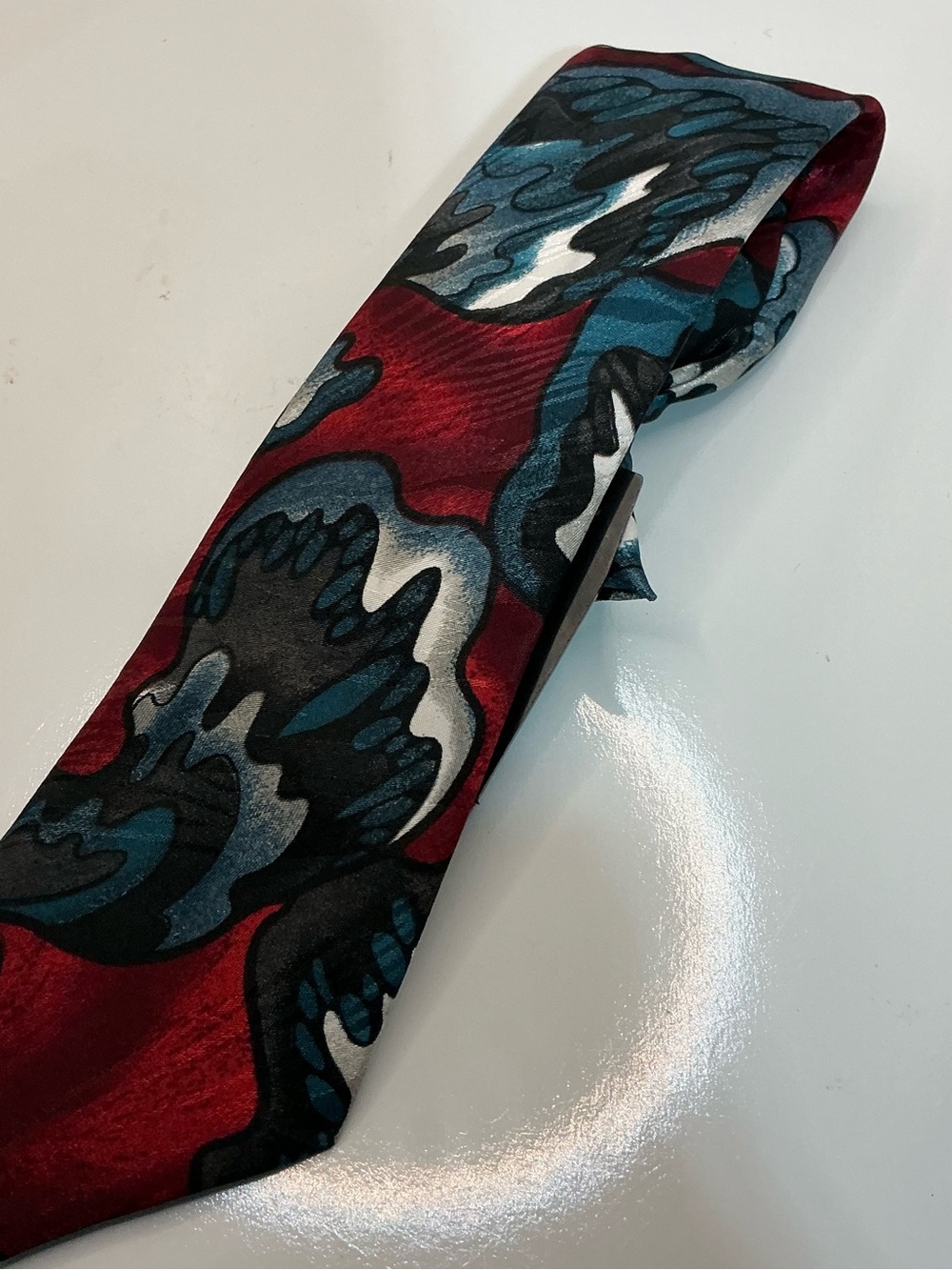 Mark Alexander Abstract Floral 100% Silk Necktie Red Blue Black Youth